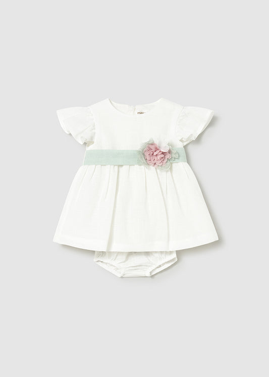 MAYORAL DRESS WITH FLORAL SASH AND BLOOMERS