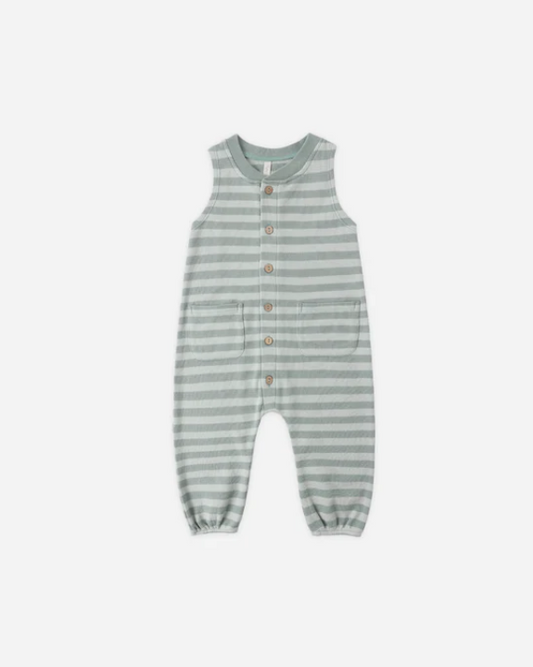 RYLEE + CRU SUMMER WAFFLE JUMPSUIT - SEA GREEN STRIPE
