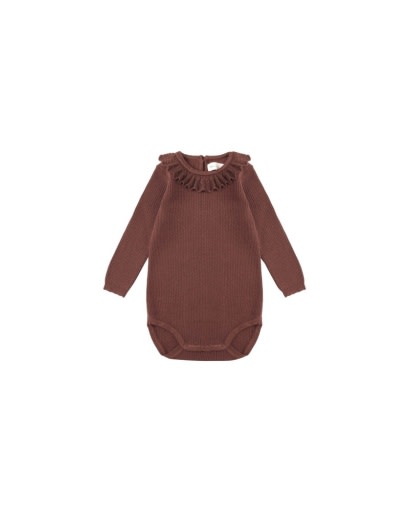 RYLEE & CRU RUFFLE COLLAR BODYSUIT - BURGUNDY