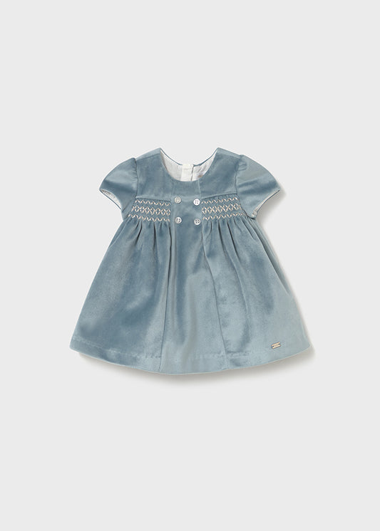 MAYORAL NEWBORN GIRL VELVET DRESS - LIGHT BLUE