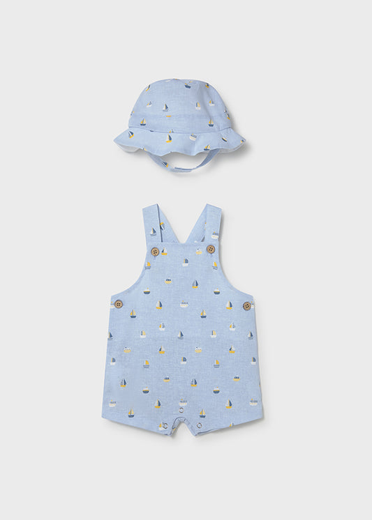 MAYORAL BOY PRINTED DUNGAREE AND HAT SET