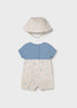MAYORAL BOY ROMPER WITH HAT AND FAUX DUNGAREE