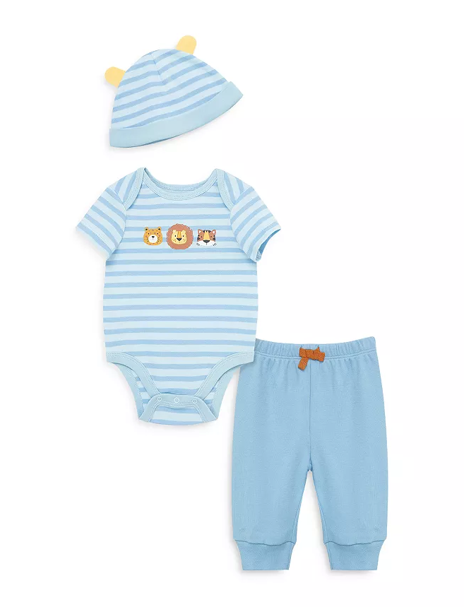 LITTLE ME WILD CATS BODYSUIT PANT SET AND HAT