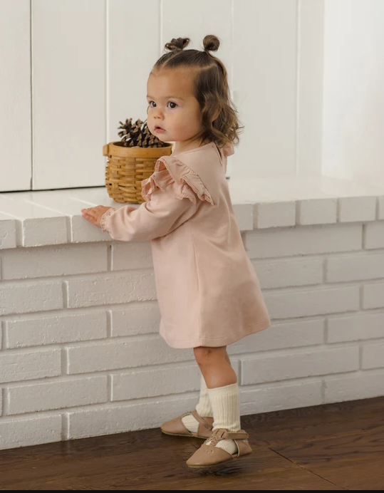 QUINCY MAE LONG SLEEVE FLUTTER DRESS DUSTY ROSE