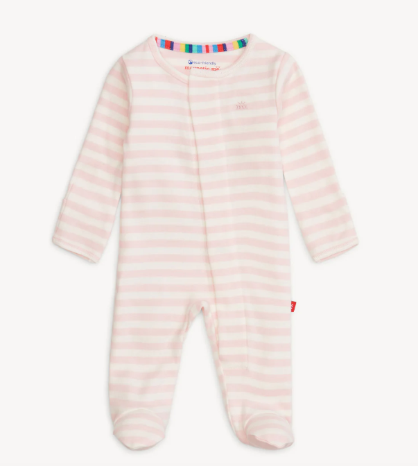 PINK STRIPE ORGANIC COTTON MAGNETIC FOOTIE