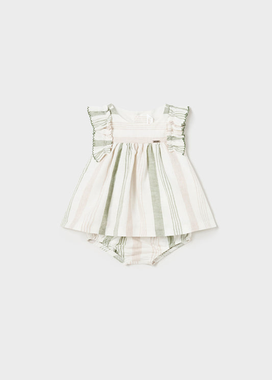 MAYORAL STRIPED LINEN DRESS AND BLOOMER SET