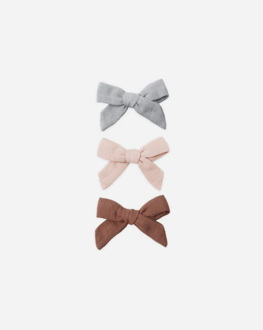 QUINCY MAE BOW W/ CLIP SET OF 3 SKY, BLUSH, POPPY