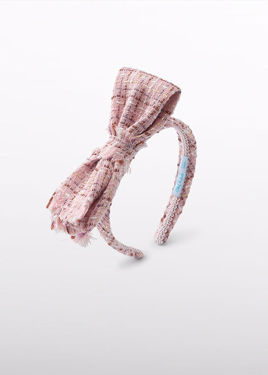ABEL & LULA GIRL TWEED HEADBAND WITH BOW - PINK