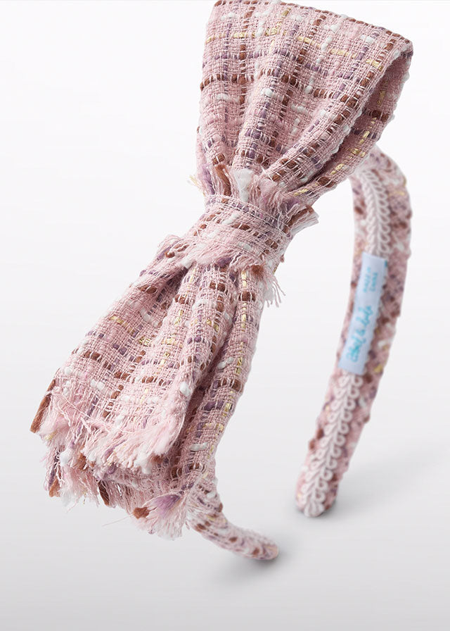 ABEL & LULA GIRL TWEED HEADBAND WITH BOW - PINK