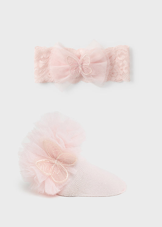 MAYORAL PINK SOCK WITH HEADBAND SET