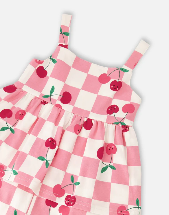 DEUX PAR DEUX ORGANIC COTTON JERSERY ROMPER PINK PRINTED CHERRIES