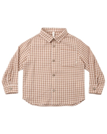 RYLEE + CRU COLLARED LONG SLEEVE SHIRT FAWN GINGHAM
