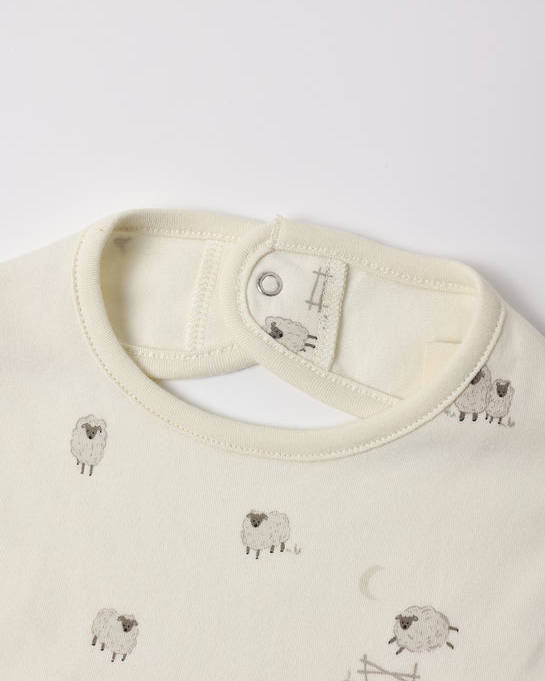 QUINCY MAE JERSEY SNAP BIB, 2 PACK SHEEP, CLOUD STRIPE