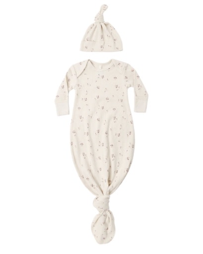 QUINCY MAE KNOTTED BABY GOWN + HAT SET FALL DITSY