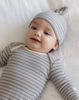 QUINCY MAE KNOTTED BABY GOWN + HAT SET SLATE MICROSTRIPE