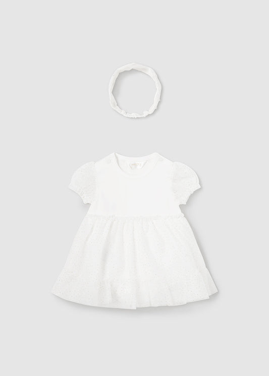 MAYORAL TULLE ROMPER WITH CROWN- WHITE