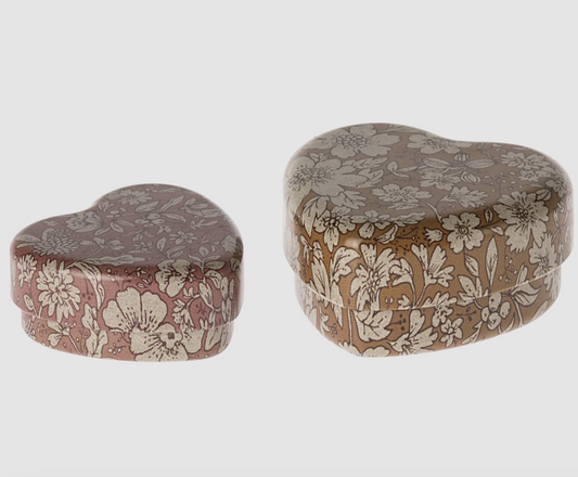 MAILEG METAL HEART BOX, 2 PCS SET- OCHER/HEATHER BLOSSOM