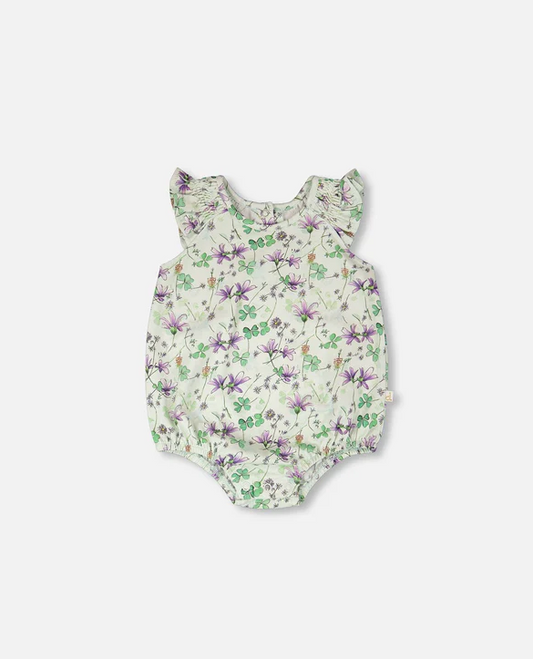 DEUX PAR DEUX JERSEY ROMPER GREEN PRINTED FLOWERS