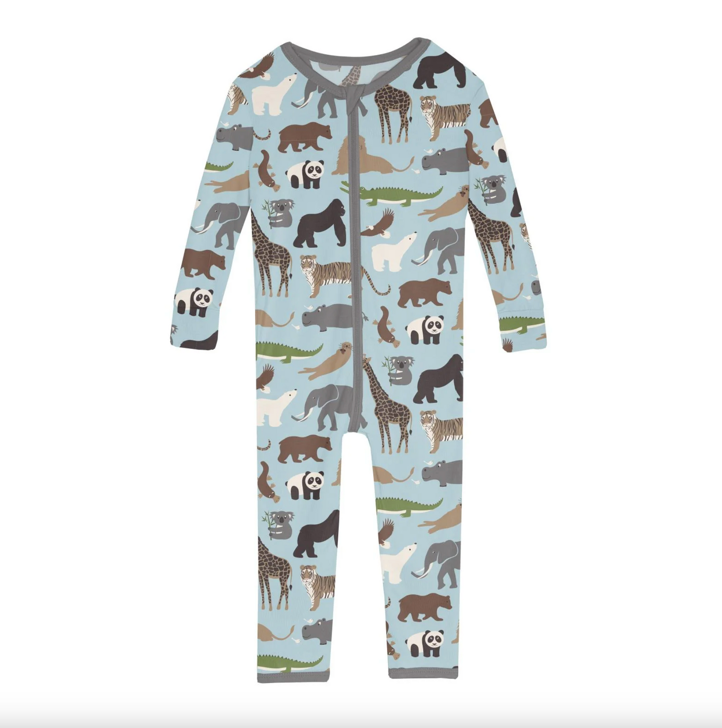 KICKEE PANTS PRINT SINGLE ZIPPER CONVERTIBLE SLEEPER - SPRING SKY ZOO