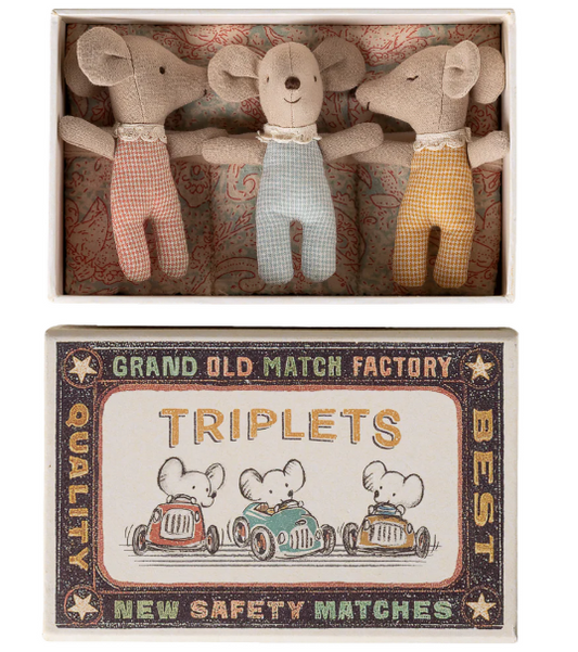 MAILEG TRIPLETS, BABY MICE IN MATCHBOX - CHECKER
