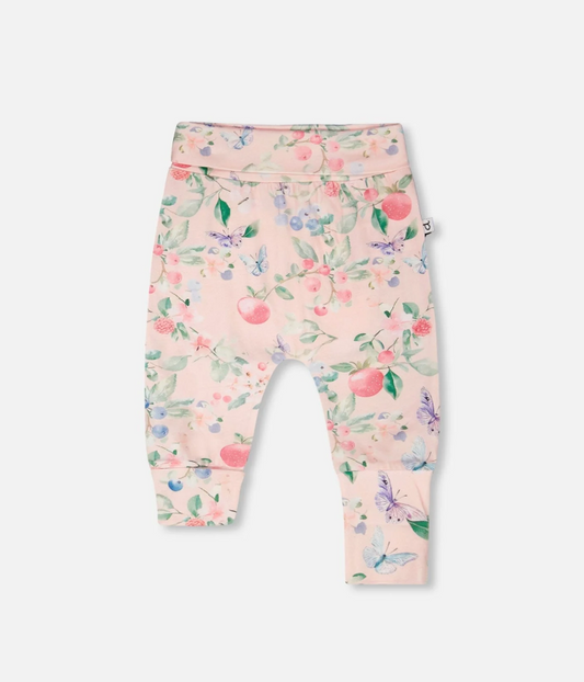 DEUX PAR DEUX ORGANIC COTTON JERSEY EVOLUTIVE PANTS PINK PRINTED BERRIES