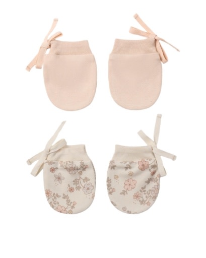 QUINCY MAE NO SCRATCH MITTENS, SET OF 2 FLORAL VINE, DUSTY ROSE