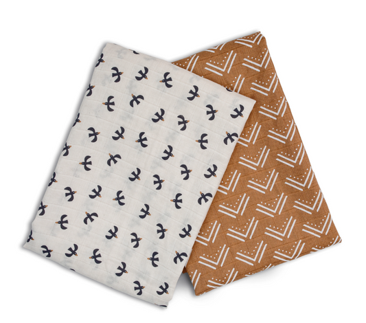 LULUJO COTTON MUSLIN SWADDLES - BLACK BIRDS