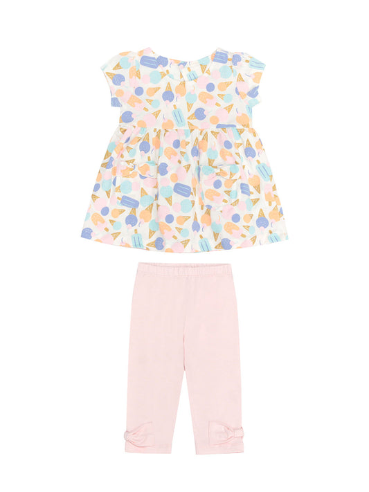 ICE CREAM BLUE FLORAL PRINT TUNIC WITH CAPRIS