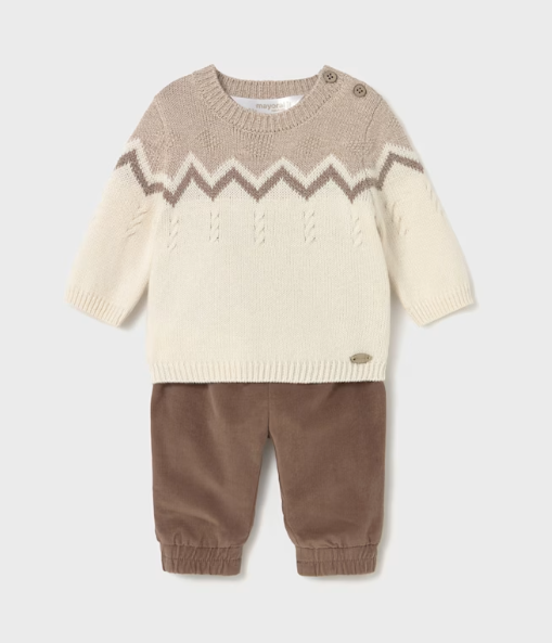 MAYORAL BOY PANTS AND SWEATER SET COCOA