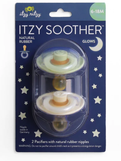ITZY SOOTHER GLOW IN THE DARK NATURAL RUBBER PACIFIER- BUTTERCREAM & PISTACHIO