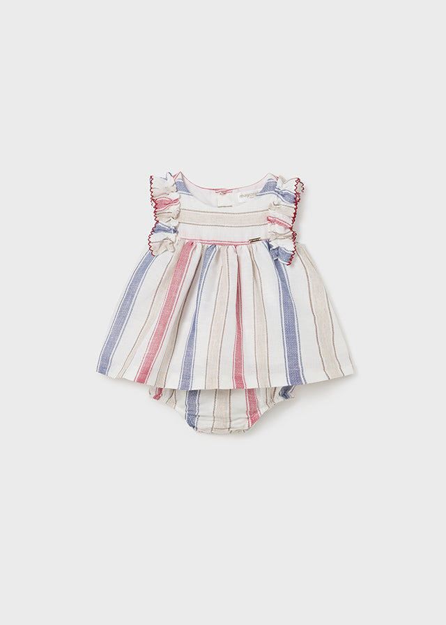 Red Striped Linen Dress & Bloomer SET 1-2M