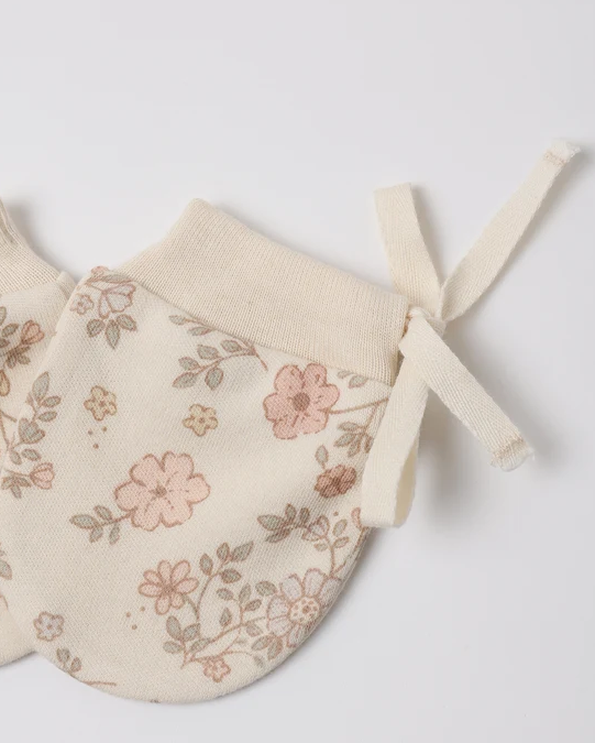 QUINCY MAE NO SCRATCH MITTENS, SET OF 2 FLORAL VINE, DUSTY ROSE