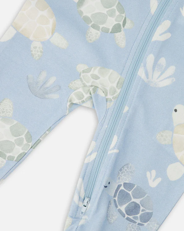 DEUX PAR DEUX ORGANIC COTTON JERSEY ONE-PIECE PYJAMA PRINTED TURTLES