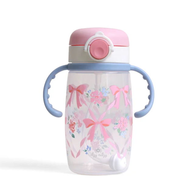 ITZY SIPS STRAW CUP WITH SNAP-CLOSE LID RIBBONS AND ROSES