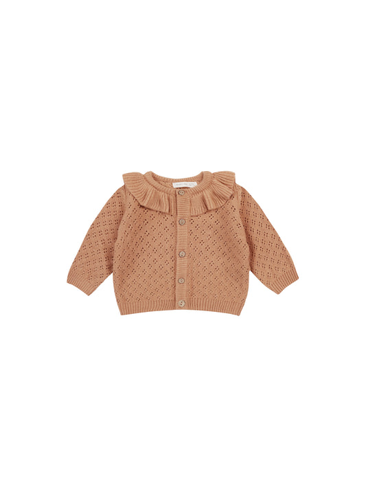 QUINCY MAE RUFFLE COLLAR CARDIGAN - MELON