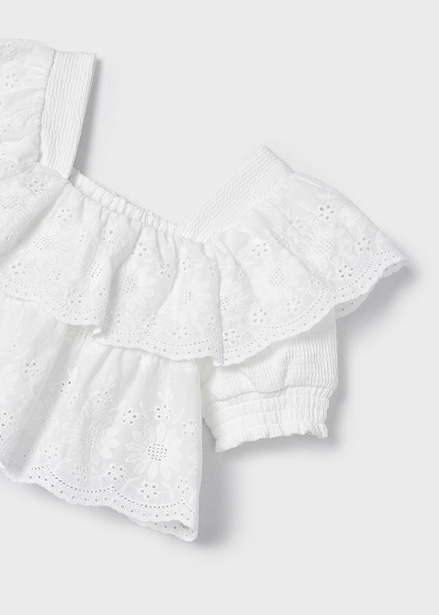 MAYORAL GIRLS RUFFLED EMBROIDERED TOP