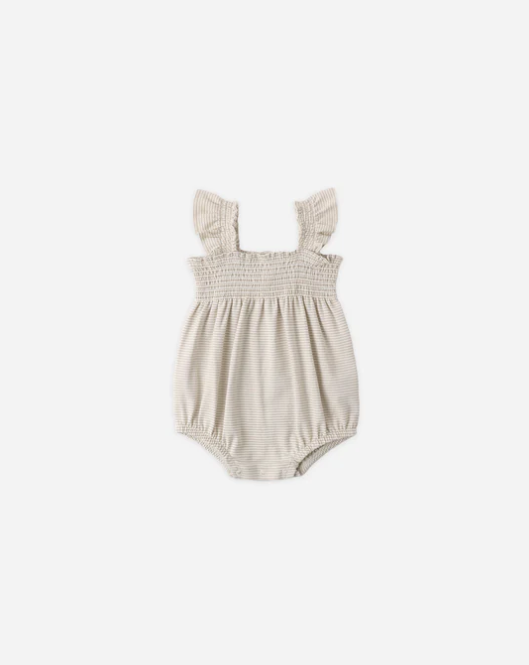 QUINCY MAE RUFFLE SLEEVE ROMPER -OAT MICRO STRIPE