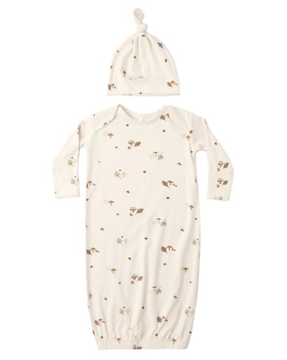 QUINCY MAE BAMBOO BABY GOWN + HAT SET WOODLAND