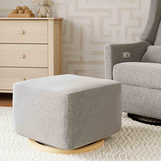 Kiwi Gliding Ottoman in Cream Shearling with Light Wood Base