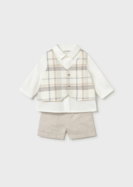MAYORAL BOY SHORTS AND SHIRT WITH FAUX VEST SET
