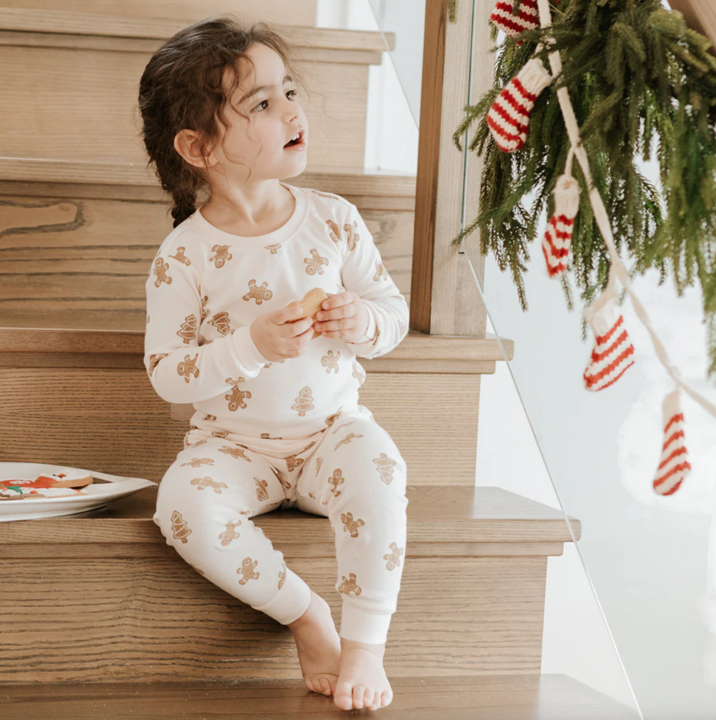GINGERBREAD PRINT ON SILVER PEONY PJ SET