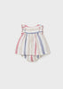 MAYORAL STRIPED LINEN DRESS AND BLOOMER SET