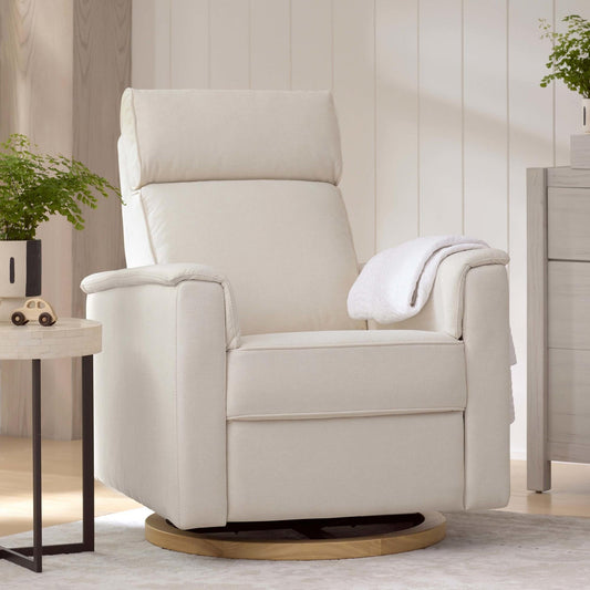 Willa Power Glider Recliner w/ adj. headrest & USB in Performance Grey Eco-Weave w/Light Wood Base