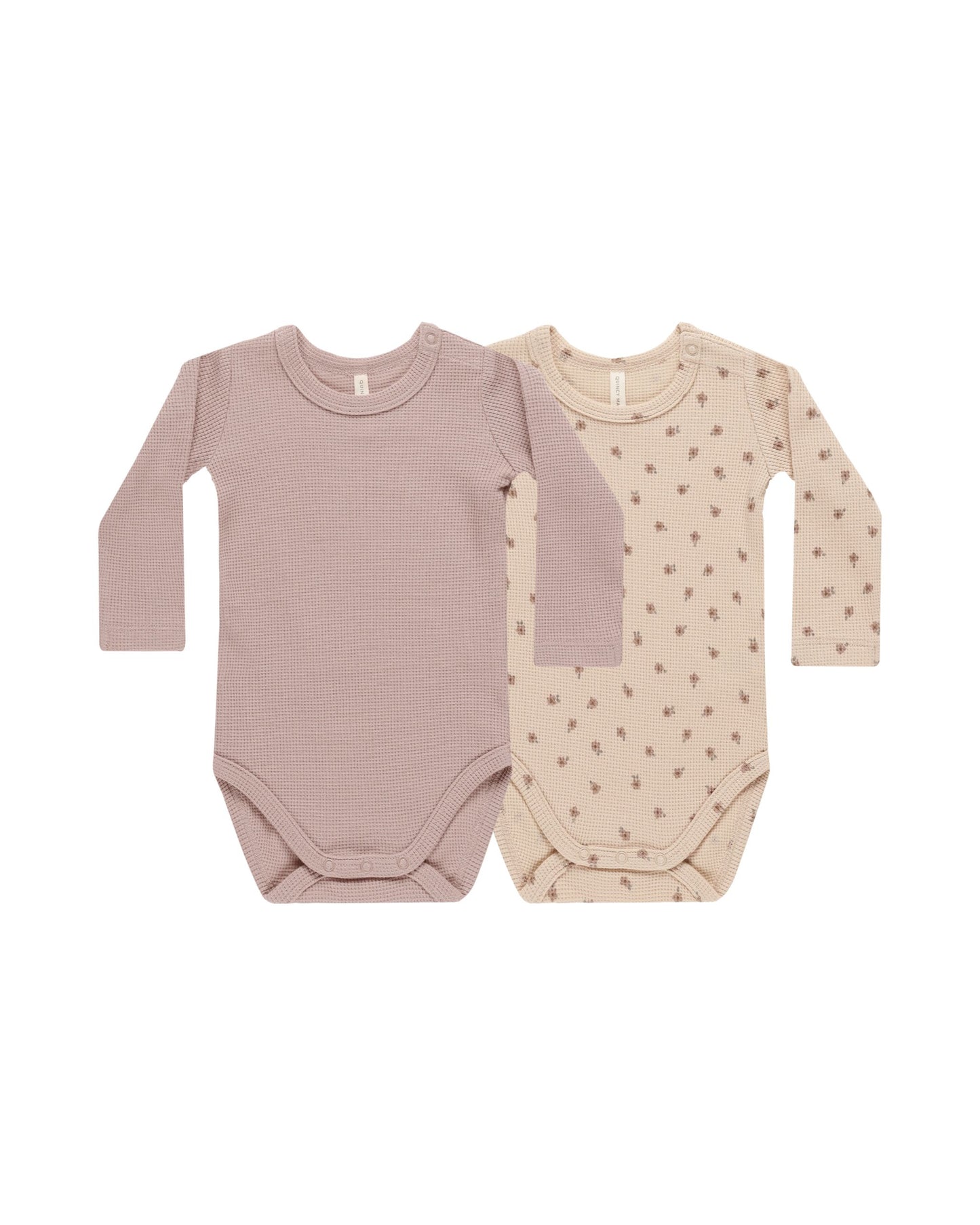 QUINCY MAE WAFFLE BODYSUIT 2 PACK MAUVE, BLOSSOM