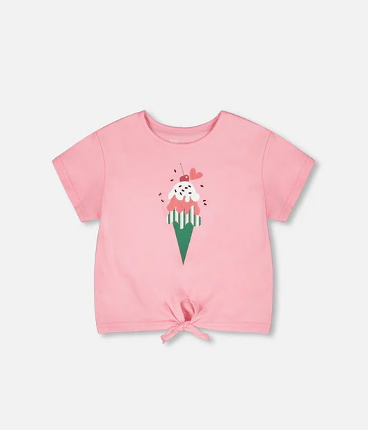 ORGANIC COTTON JERSEY T-SHIRT WITH TIE AT WAIST PINK