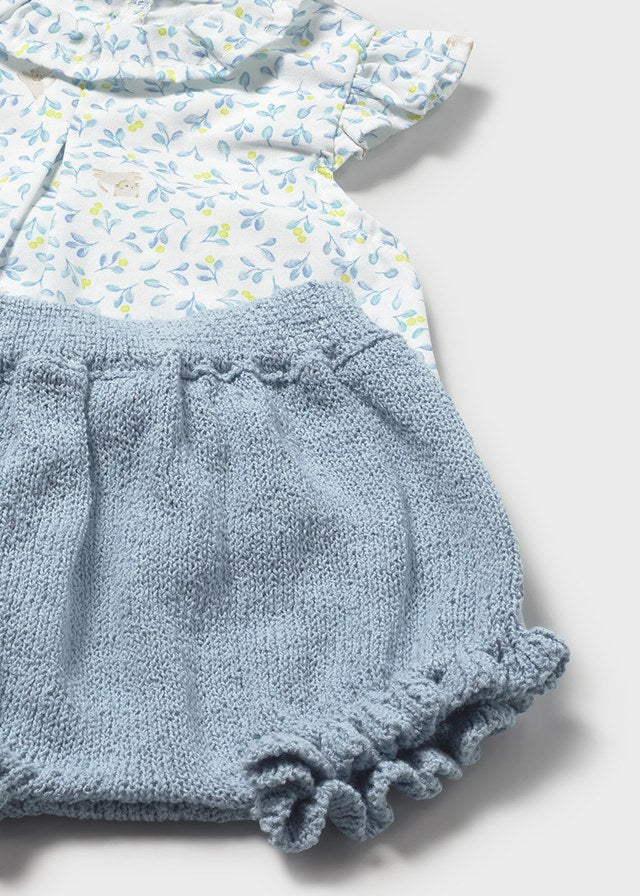 MAYORAL BLOOMERS AND RUFFLED BLOUSE SET LAGOON