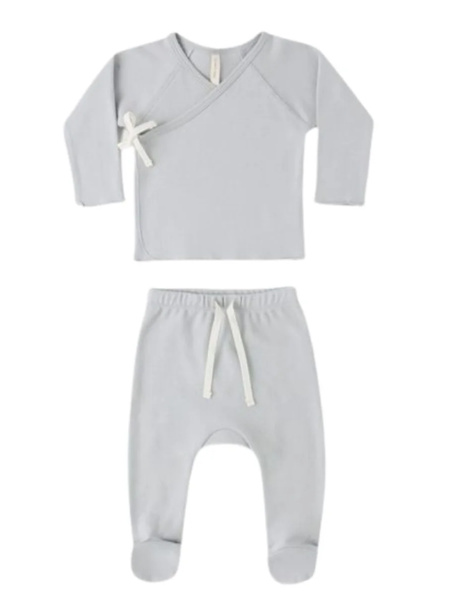 QUINCY MAE WRAP TOP + FOOTED PANT SET - SKY