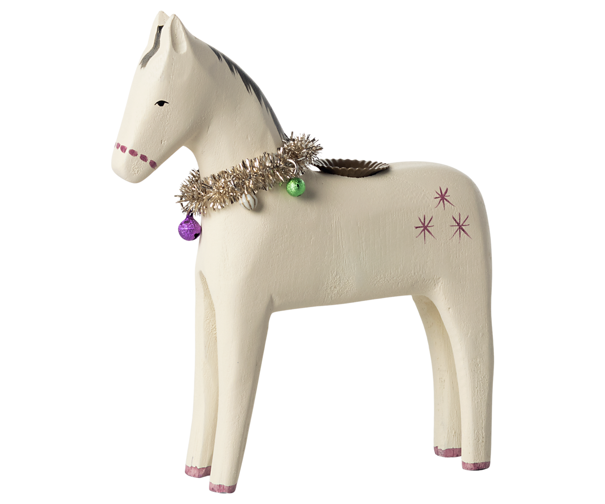 MAILEG WOODEN CANDLE HOLDER, LARGE HORSE