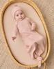 QUINCY MAE KNOTTED BABY GOWN + HAT SET DUSTY ROSE MICROSTRIPE