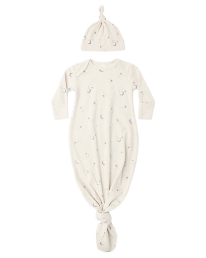 QUINCY MAE KNOTTED BABY GOWN + HAT SET CELESTIAL